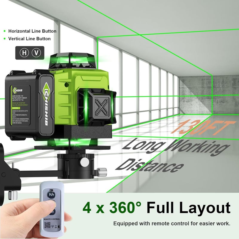 CHISHIB 16 Lines Green Laser Level Kit -4x360° 4D Self-Leveling Cross Line Laser Level, Rotary Base and Accessories for Construction, Home Improvement and Picture Hanging,(Safety Class ll, <1mW power output.) - Image 2